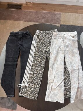Girls' lot of Jeans & Printed Pants - Black, Leopard, Light Gray all size 8